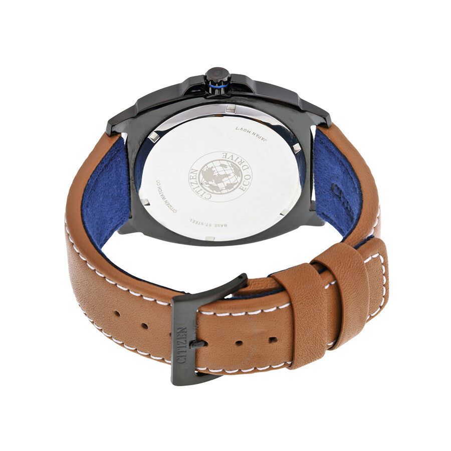 Citizen CTO Eco-Drive Black Dial Khaki Leather Strap Men's Watch BJ6475-00E