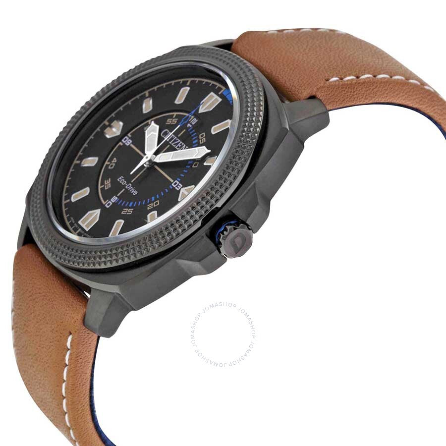 Citizen CTO Eco-Drive Black Dial Khaki Leather Strap Men's Watch BJ6475-00E
