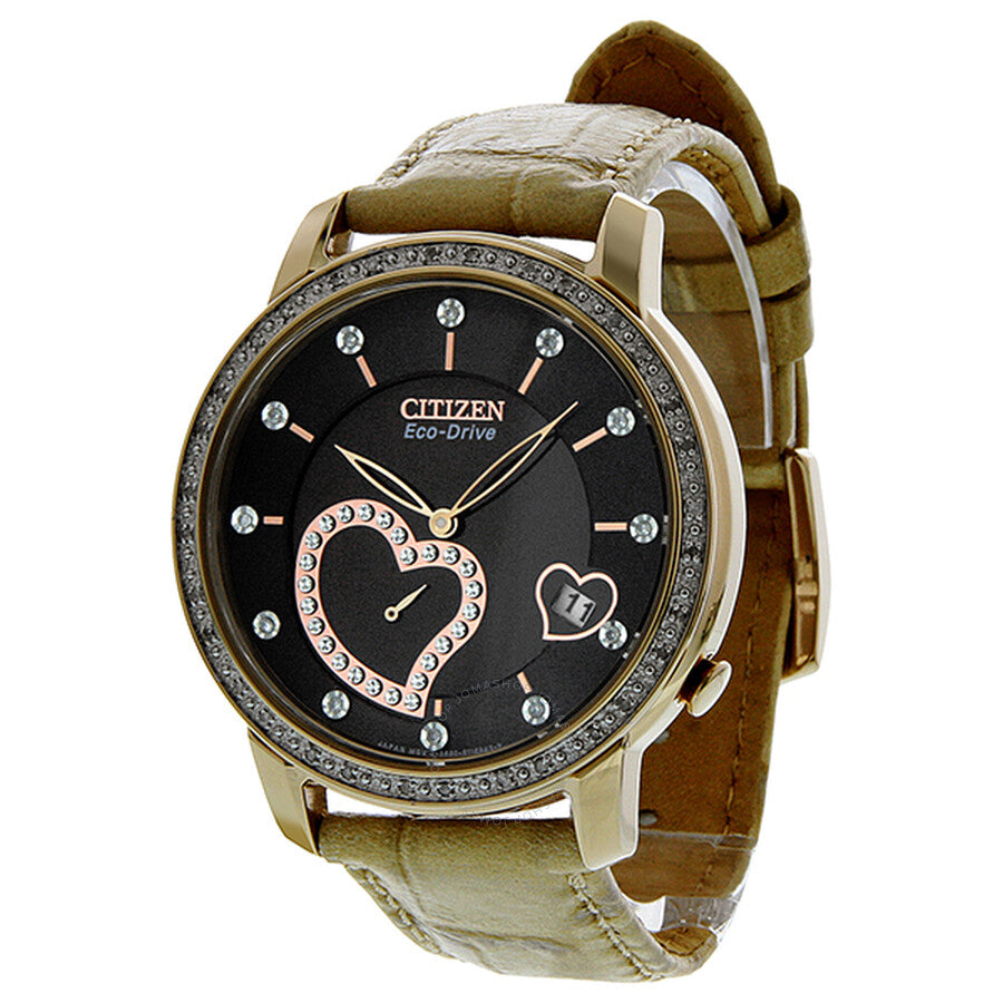 Citizen Desire Eco-Drive Diamond Brown Dial Rose Gold-Tone Ladies Watch EV1003-09X - The Watches Men & Co