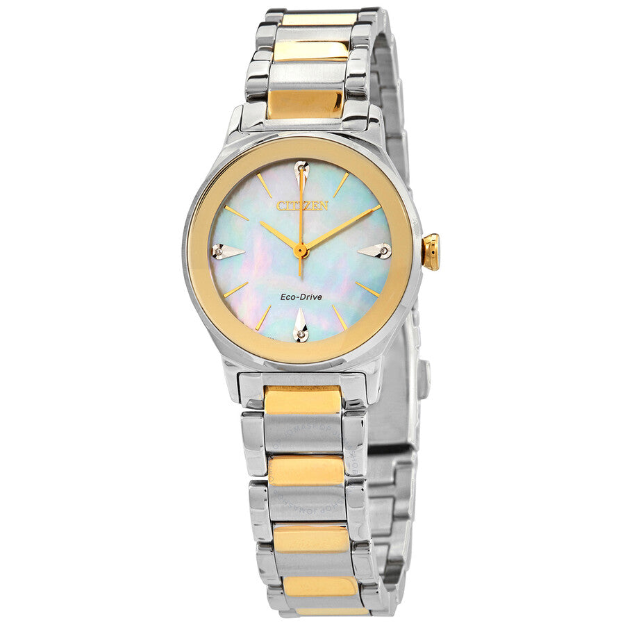 Citizen Diamond White Mother of Pearl Dial Ladies Two-tone Watch EM0734-56D - The Watches Men & Co