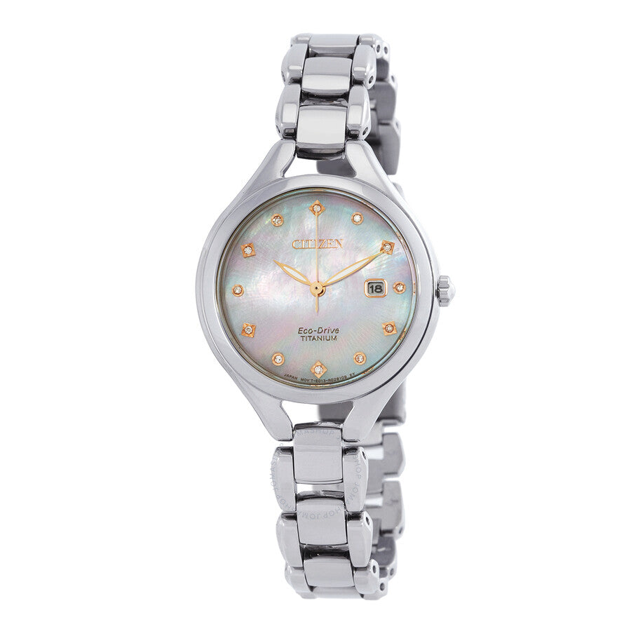 Citizen Diamond White Mother of Pearl Dial Super Titanium Ladies Watch EW2560-86Y - The Watches Men & Co