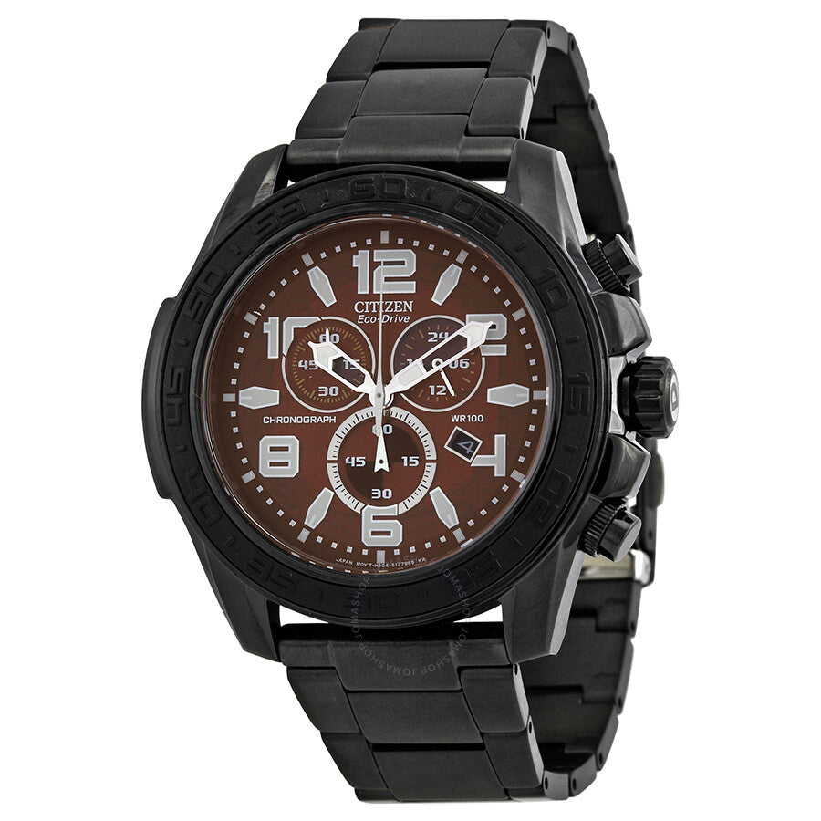 Citizen Drive Brown Dial Chronograph Black IP Stainless Steel Men's Watch AT2275-56X