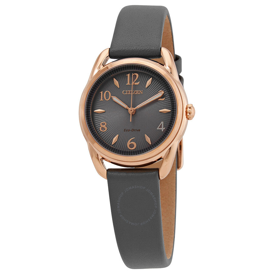 Citizen Drive Grey Dial Gray Leather Ladies Watch FE1218-05H - The Watches Men & Co