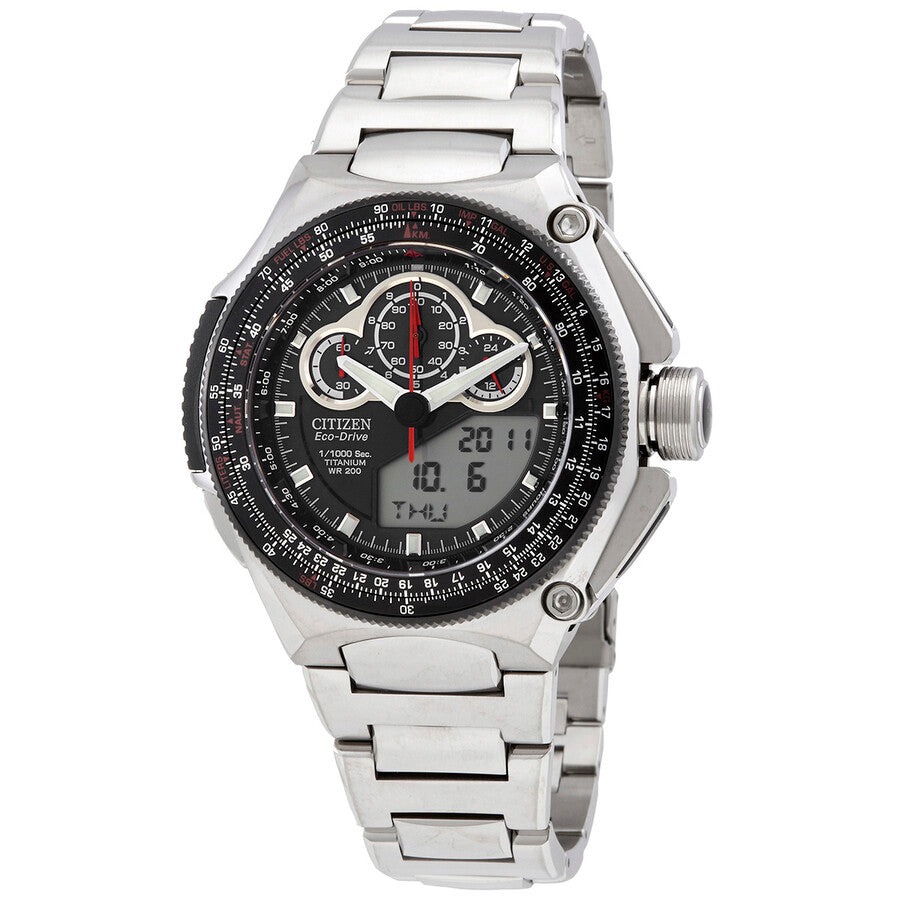 Citizen Eco-Drive Alarma Cronógrafo Cuarzo Analógico-Digital Esfera Negra Reloj Hombre JW0071-58E