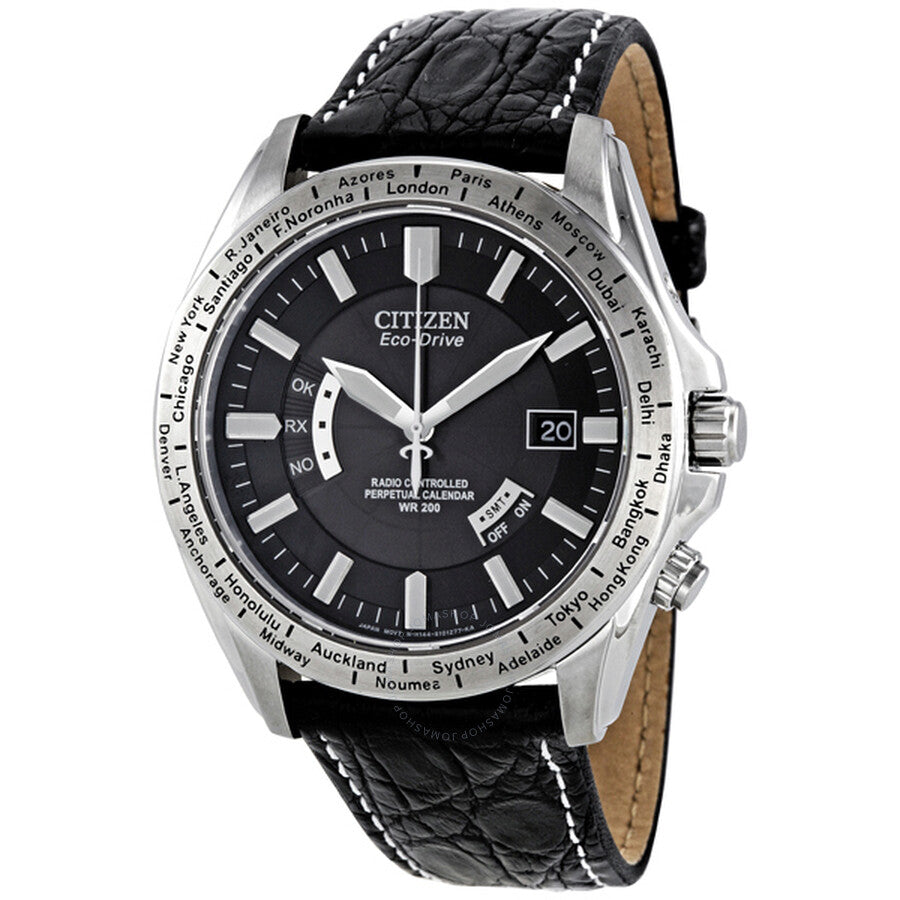 Citizen Eco Drive Atomic Radio Black Dial Genunine Leather Men's Watch CB0000-06E - The Watches Men & Co