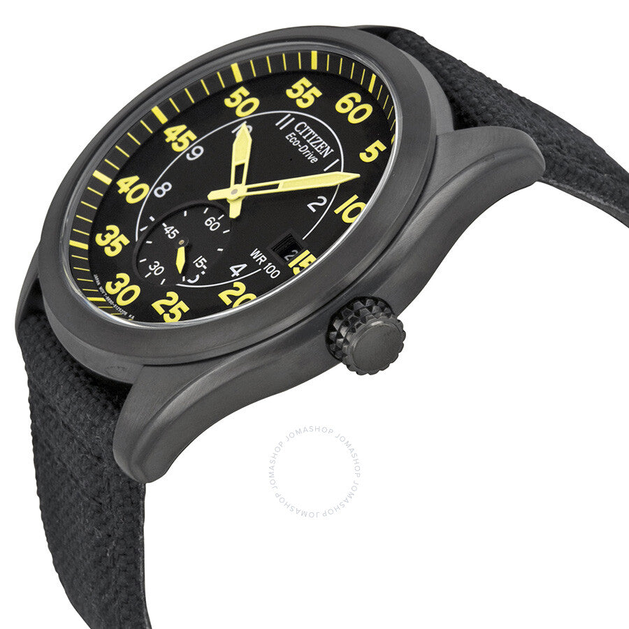 Citizen Eco Drive Black and Yellow Dial Black Nylon Strap Men's Watch BV1085-14E