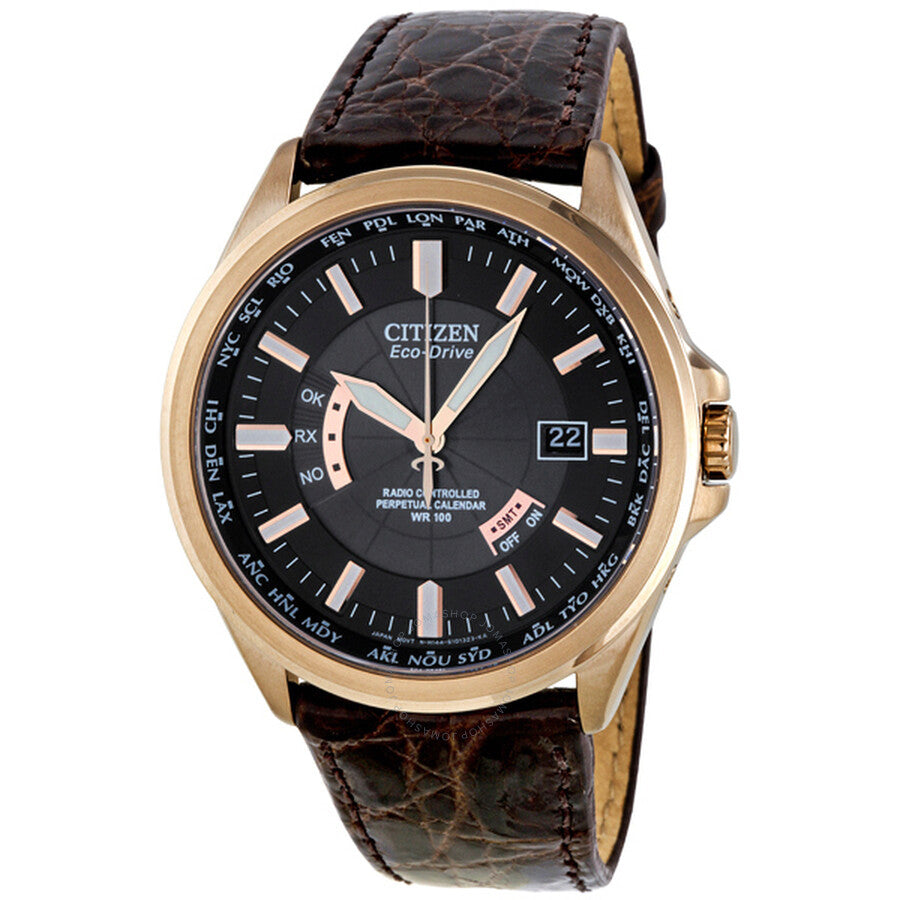 Citizen Eco-drive Black Dial Brown Leather Men Watch CB0013-12E - The Watches Men & Co