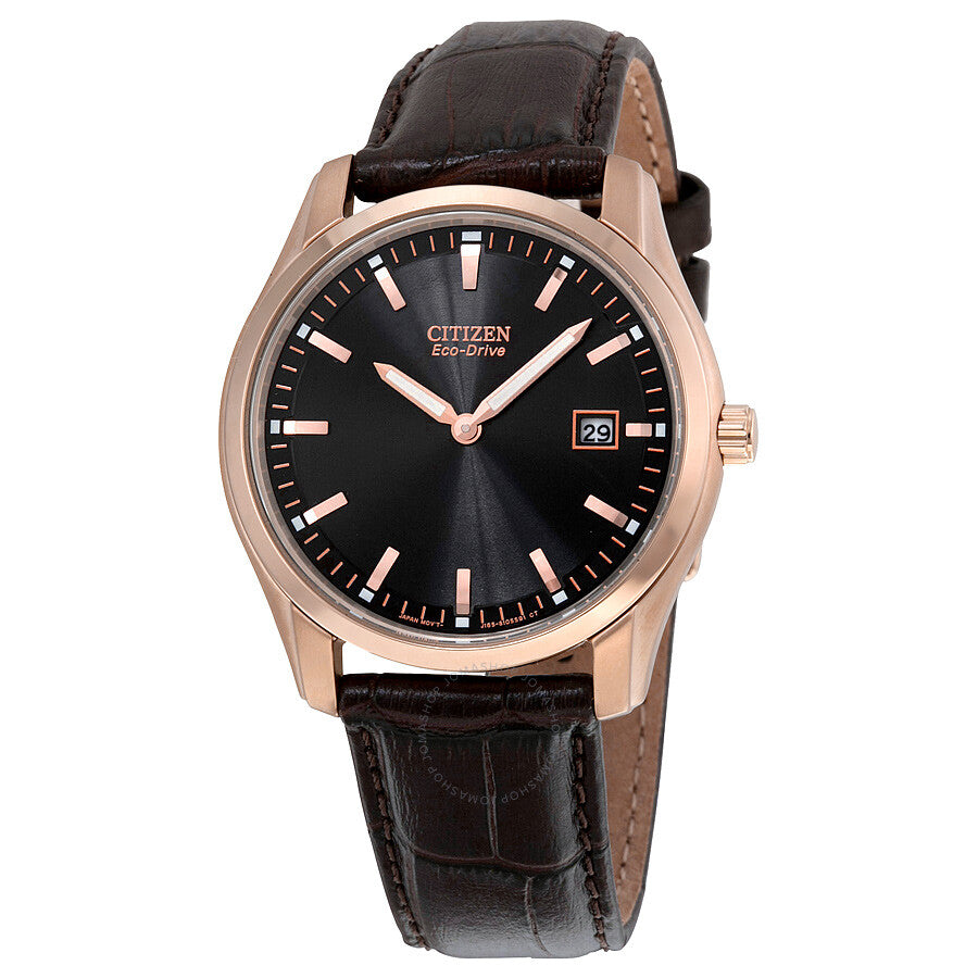 Citizen Eco Drive Reloj de hombre de cuero marrón con esfera negra AU1043-00E