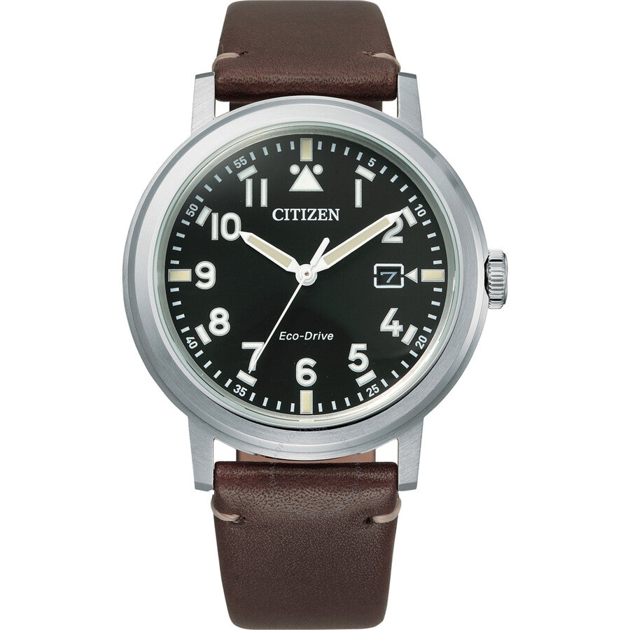 Citizen Eco-Drive Black Dial Brown Leather Men's Watch AW1620-21E - The Watches Men & Co