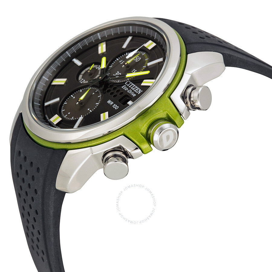 Citizen Eco Drive Black Dial Chronograph Black Rubber Men's Watch CA0427-08E