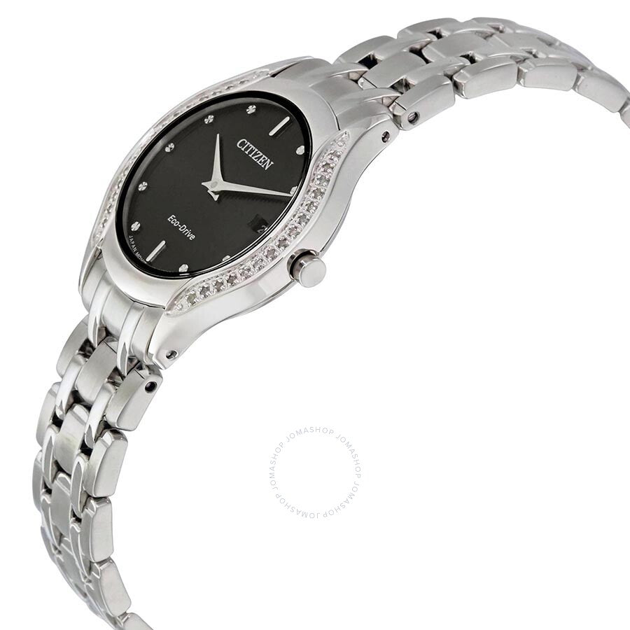 Citizen Eco-Drive Reloj de mujer de acero inoxidable con esfera negra y diamantes GA1060-57E