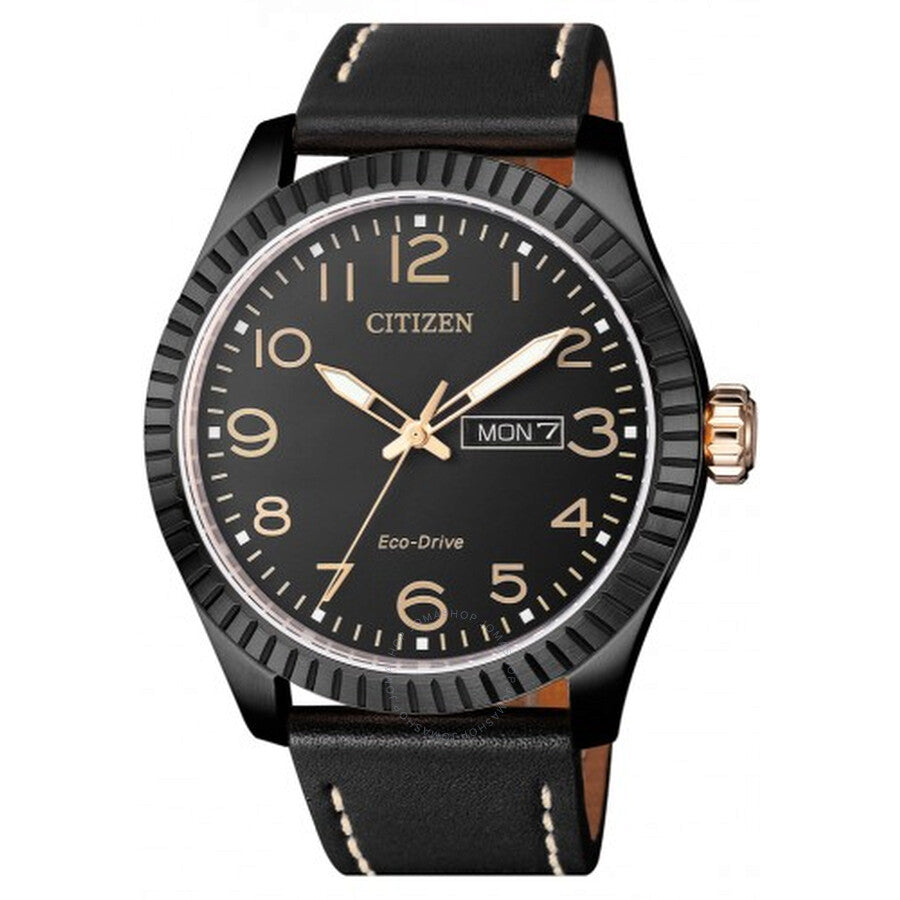 Citizen Eco-Drive Black Dial Black Leather Men's Watch BM8538-10E - The Watches Men & Co