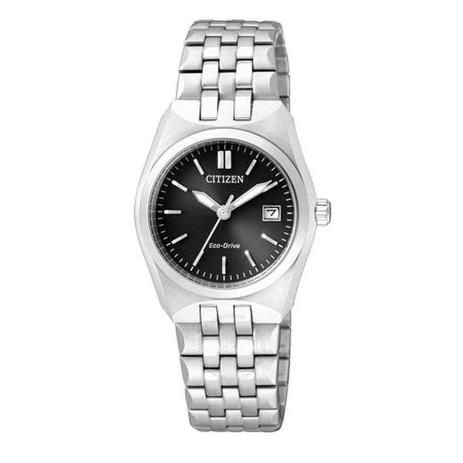 Citizen Eco-Drive Black Dial Stainless Steel Ladies Watch EW2290-62E - The Watches Men & Co