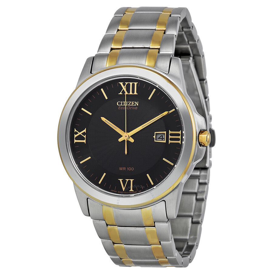 Citizen Eco-Drive Reloj para hombre de acero inoxidable en dos tonos con esfera negra BM7264-51E