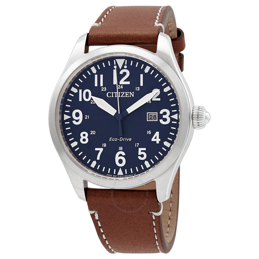 Citizen Eco-Drive Blue Dial Brown Leather Men's Watch BM6838-33L - The Watches Men & Co