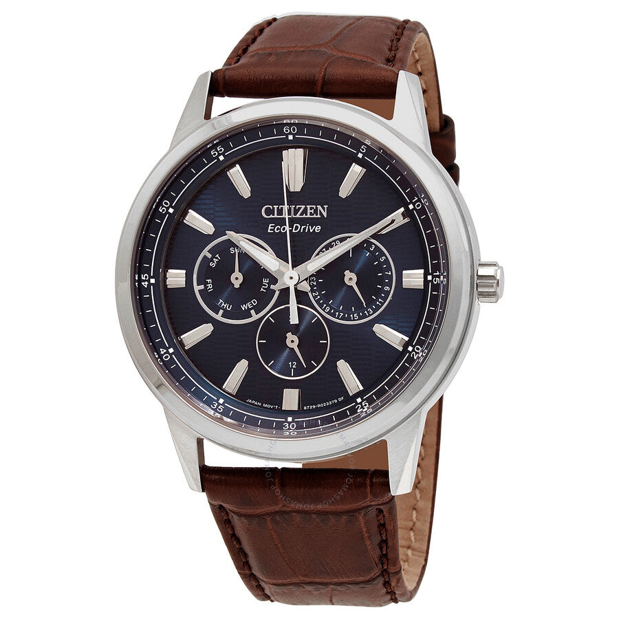 Citizen Eco-Drive Blue Dial Brown Leather Men's Watch BU2071-10L - The Watches Men & Co