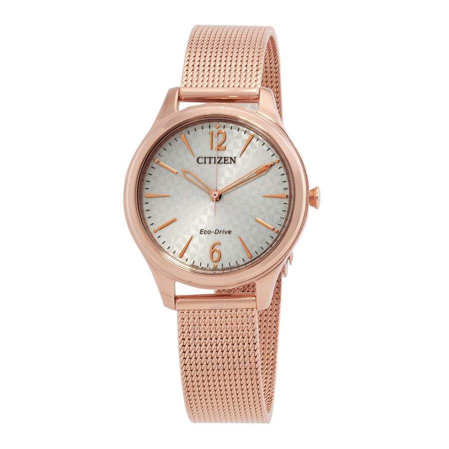 Citizen Eco-Drive Champagne Dial Stainless Steel Mesh Ladies Watch EM0508-80X - The Watches Men & Co