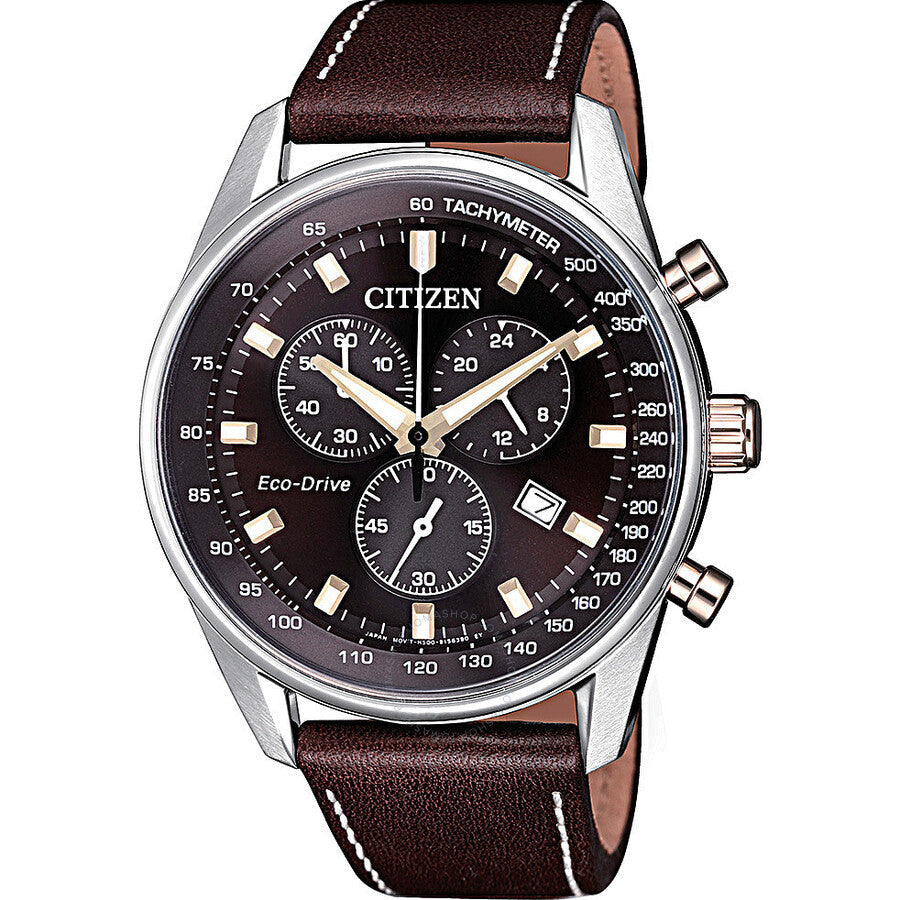 Citizen Eco-Drive Chronograph Brown Dial Watch AT2396-19X - The Watches Men & Co