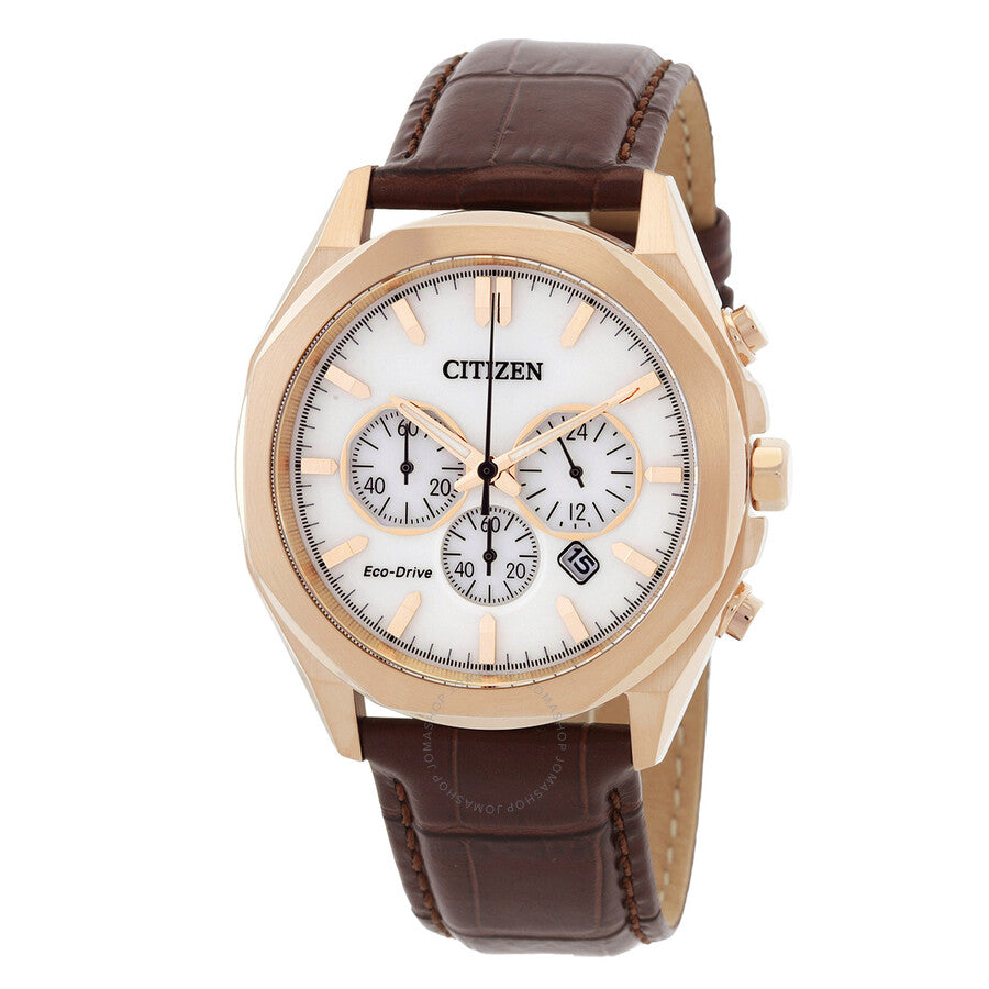 Citizen Eco-Drive Chronograph Ivory White Dial Men's Watch CA4593-15A - The Watches Men & Co