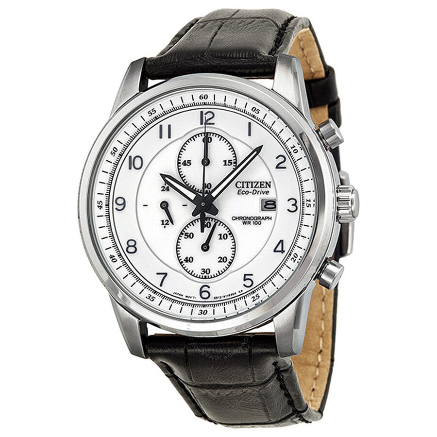 Citizen Eco-Drive Chronograph White Dial Stainless Steel Men's Watch CA0331-05A - The Watches Men & Co