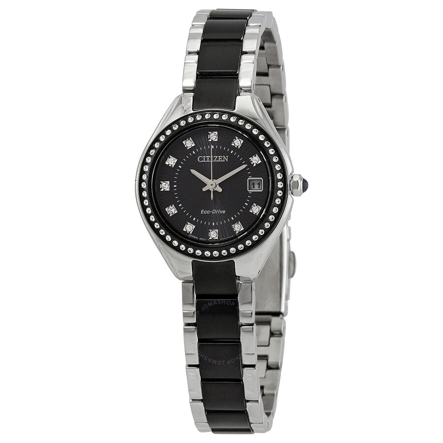 Citizen Eco-Drive Crystal Black Dial Ladies Watch EW2558-88E - The Watches Men & Co