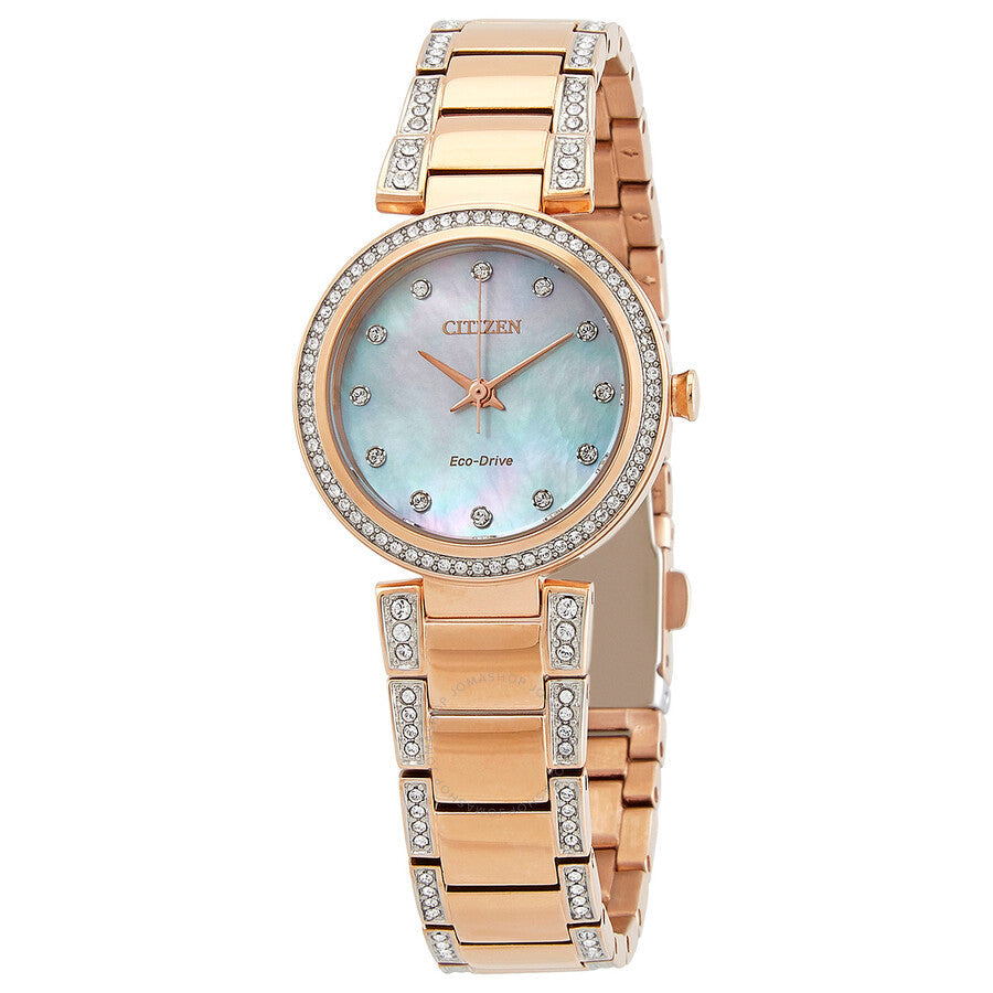 Citizen Eco-Drive Crystal Mother of Pearl Dial Ladies Watch EM0843-51D - The Watches Men & Co