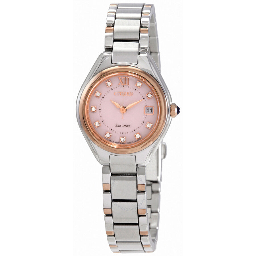 Citizen Eco-Drive Crystal Pink Dial Ladies Watch EW2546-87X - The Watches Men & Co