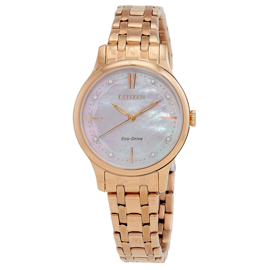 Citizen Eco-Drive Crystal Pink Mother of Pearl Dial Ladies Watch EM0893-87Y - The Watches Men & Co