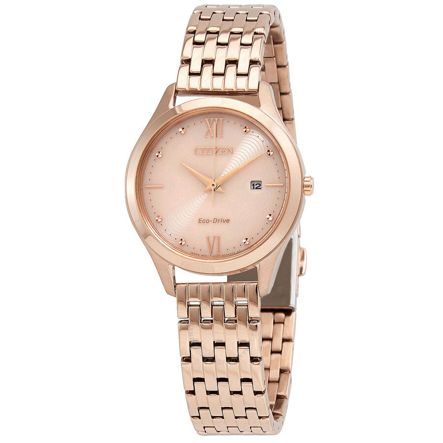 Citizen Eco-Drive Crystal Rose Gold Dial Ladies Watch EW2533-89X - The Watches Men & Co