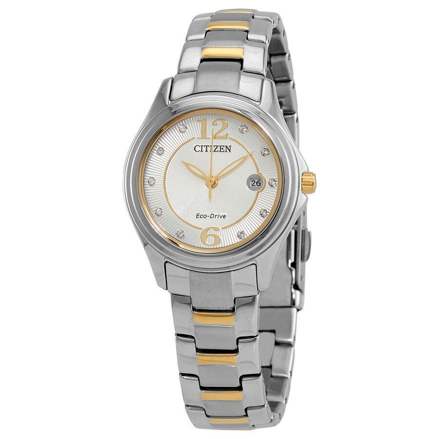 Citizen Eco-Drive Crystal Silver Dial Two-tone Ladies Watch FE1134-54A - The Watches Men & Co