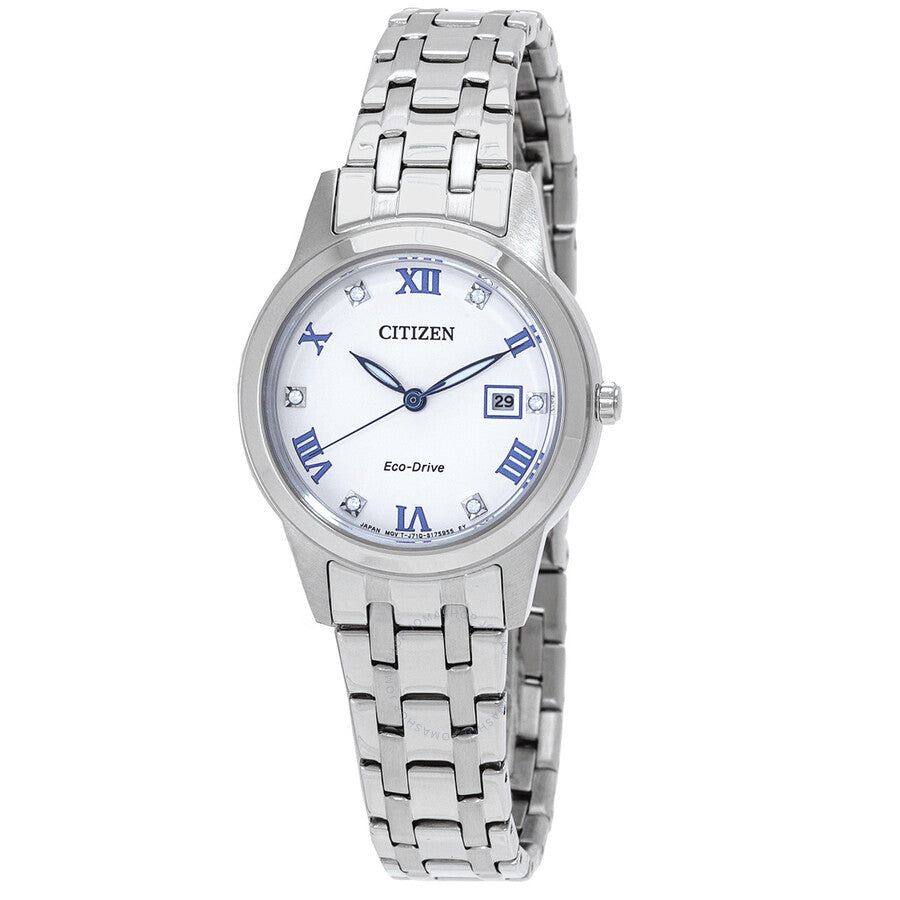 Citizen Eco-Drive Crystal White Dial Ladies Watch FE1240-81A - The Watches Men & Co