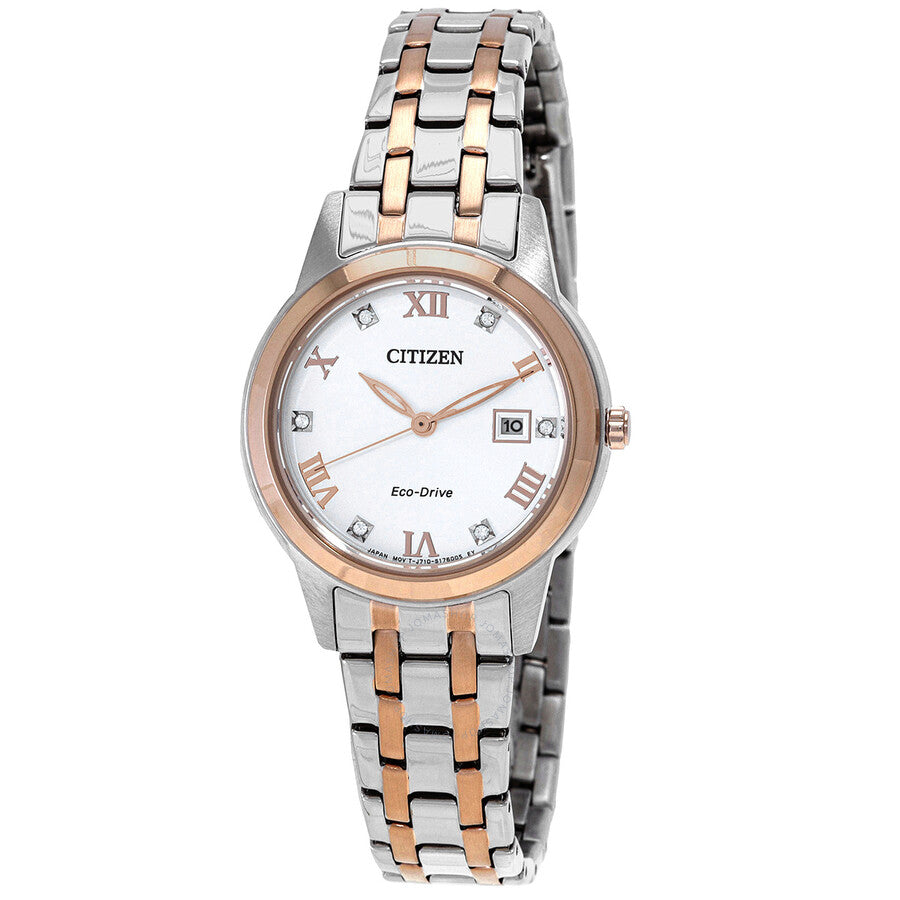 Citizen Eco-Drive Crystal White Dial Two-Tone Ladies Watch FE1246-85A - The Watches Men & Co
