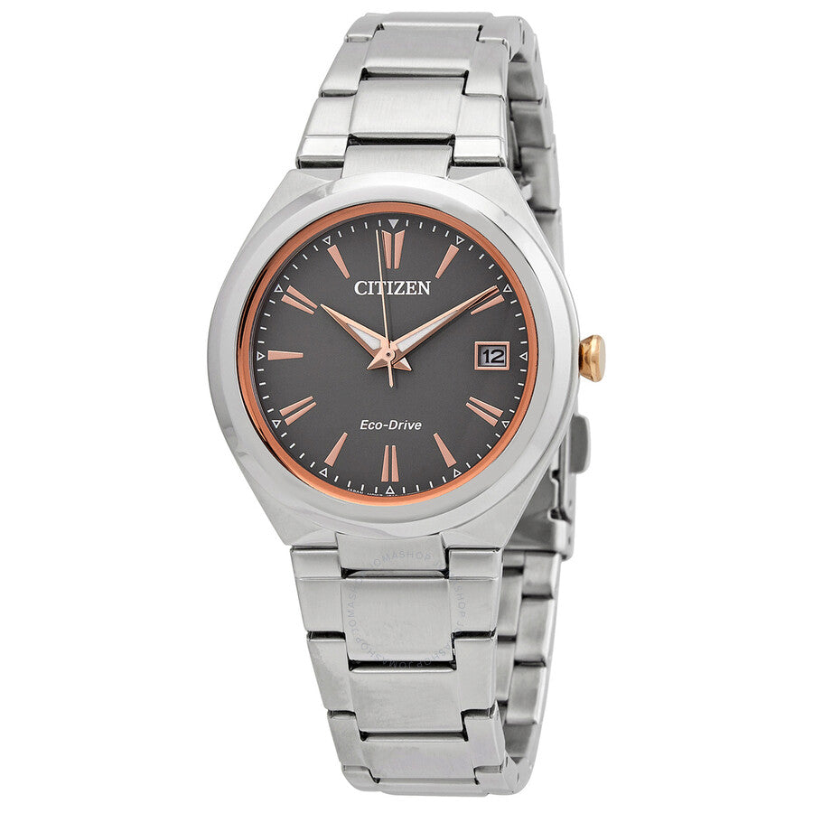 Citizen Eco-Drive Grey Dial Stainless Steel Ladies Watch FE6026-50H - The Watches Men & Co