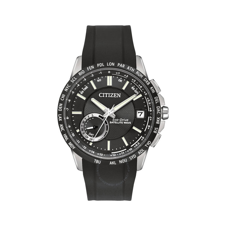 Citizen Eco-Drive Satellite Black Dial Rubber Strap Men's Watch CC3005-00E - The Watches Men & Co