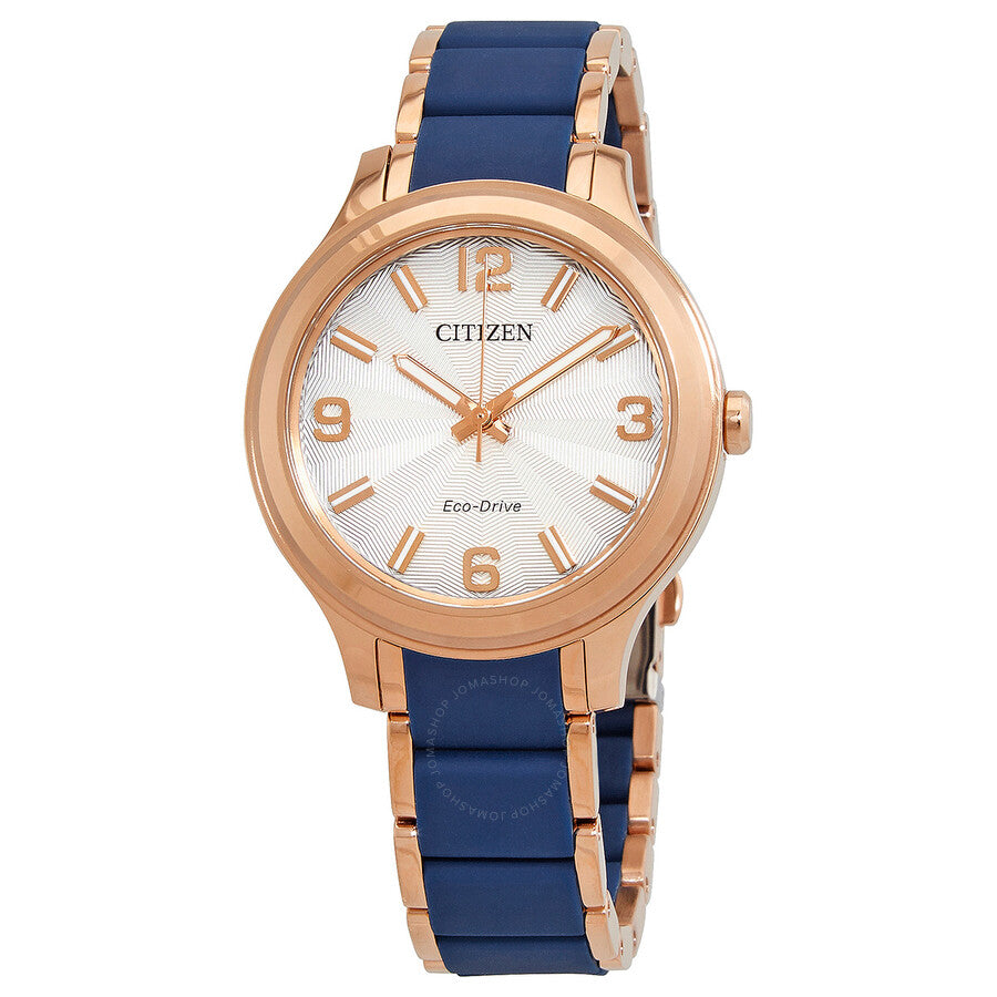Citizen Eco-Drive Silver Dial Rose Gold-tone Ladies Watch FE7078-93A - The Watches Men & Co