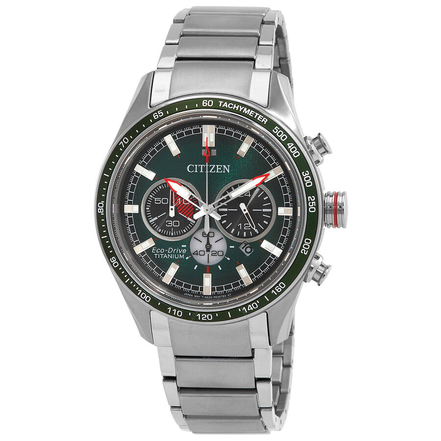 Citizen Eco-Drive Super Titanium Chronograph Green Dial Men's Watch CA4497-86X - The Watches Men & Co