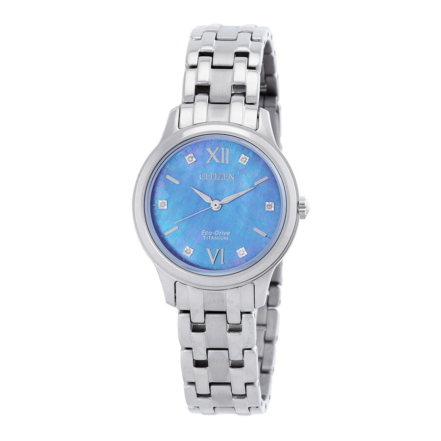 Citizen Eco-Drive Titanium Diamond Blue Mother of Pearl Dial Ladies Watch EM0720-85N - The Watches Men & Co