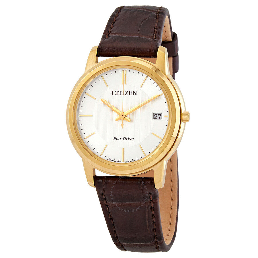 Citizen Eco-Drive White Dial Brown Leather Ladies Watch FE6012-11A - The Watches Men & Co