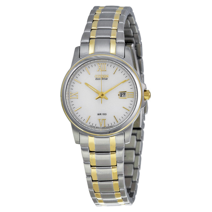 Citizen Eco Drive EW1914-56A Reloj para mujer de acero inoxidable en dos tonos con esfera blanca