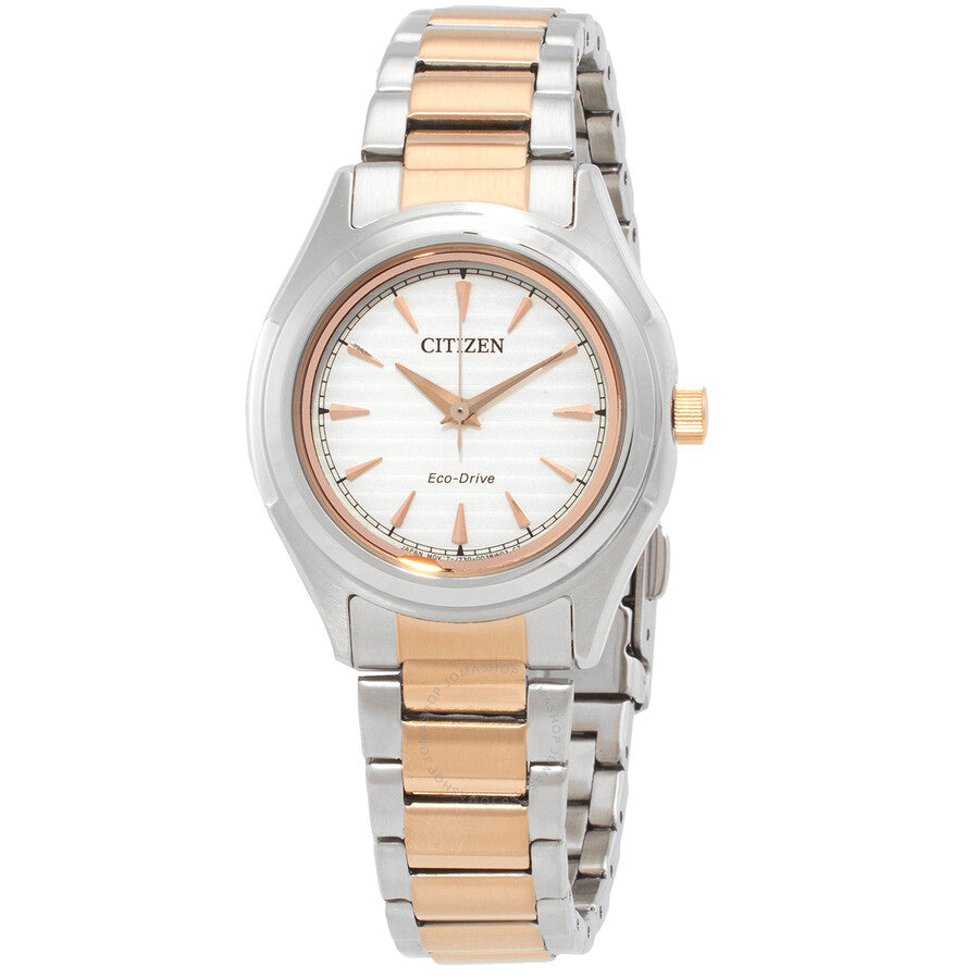 Citizen Elegance Eco-Drive White Dial Two-Tone Ladies Watch FE2116-85A - The Watches Men & Co