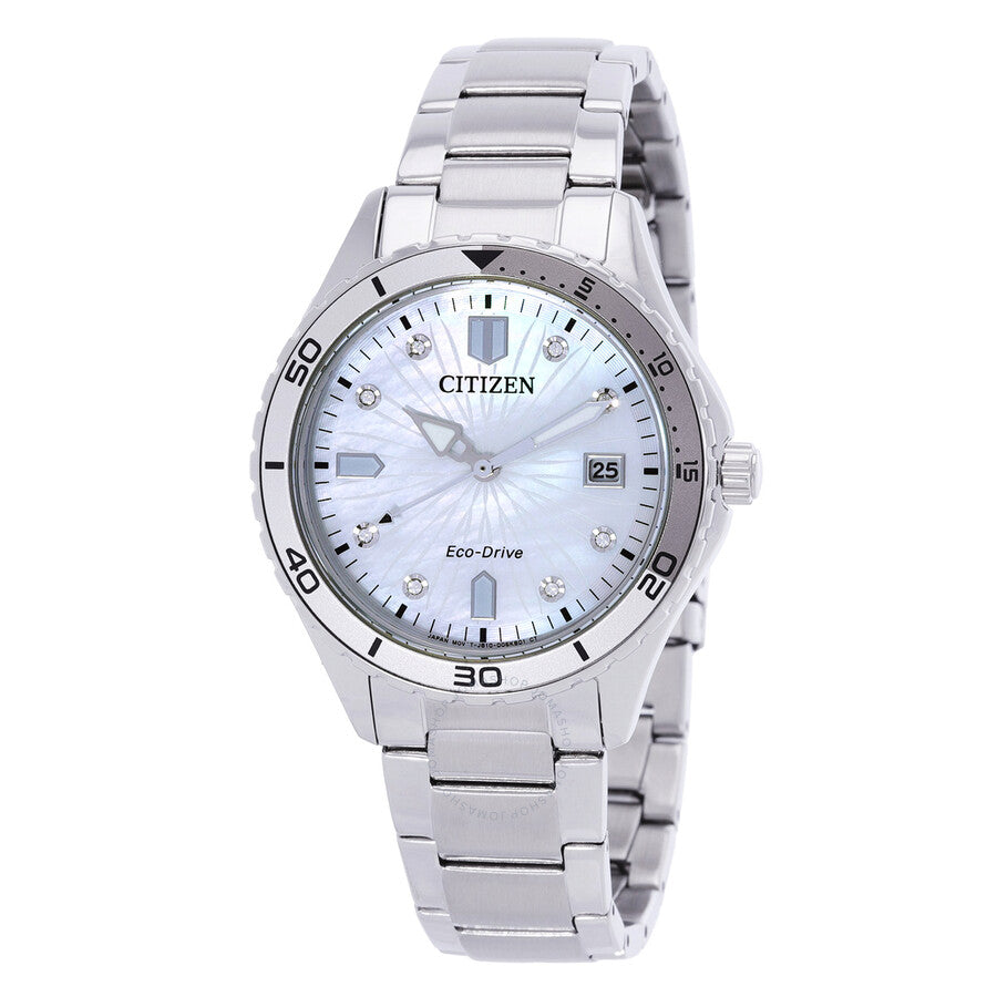 Citizen Marine Lady Eco-Drive Crystal Mother of Pearl Dial Watch FE6170-88D - The Watches Men & Co