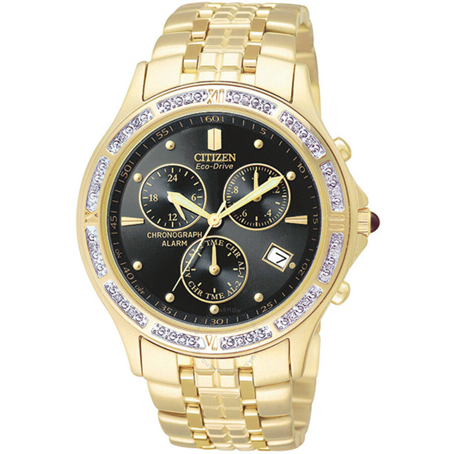 Citizen Men's Gold-Tone Eco-Drive Lucca Alarm Chronograph with Diamonds BL7162-58E - The Watches Men & Co