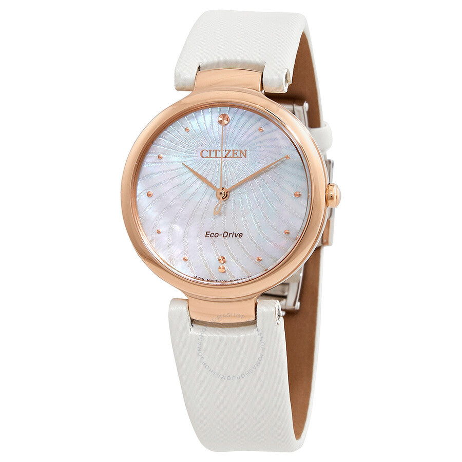 Citizen Mother of Pearl Dial White Satin Ladies Watch EM0853-22D - The Watches Men & Co