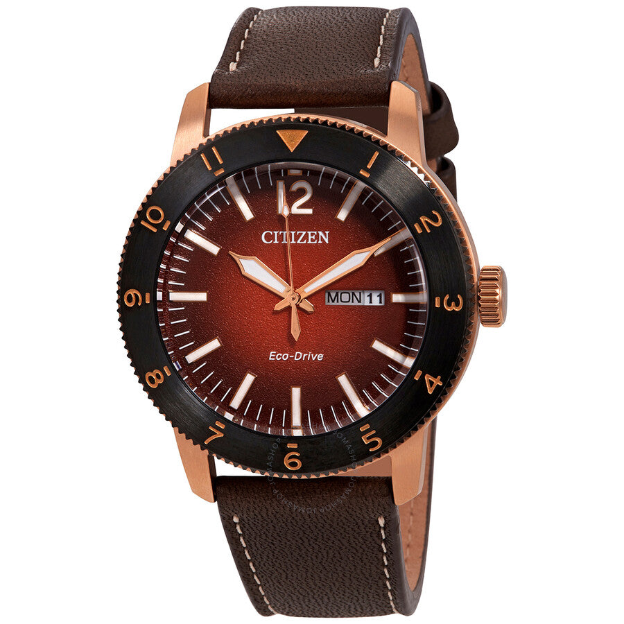 Citizen Orange Dial Brown Leather Men's Watch AW0079-13X - The Watches Men & Co