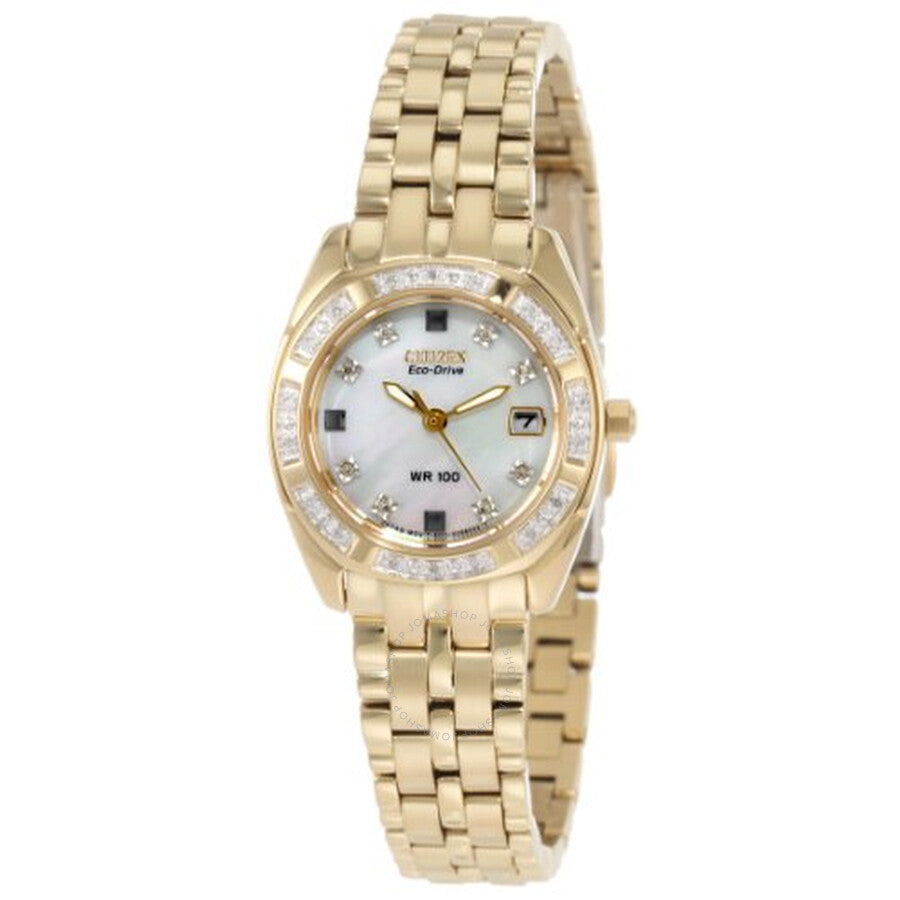 Citizen Paladion Eco-Drive Diamond Mother of Pearl Dial Gold-Tone Ladies Watch EW1592-51D - The Watches Men & Co