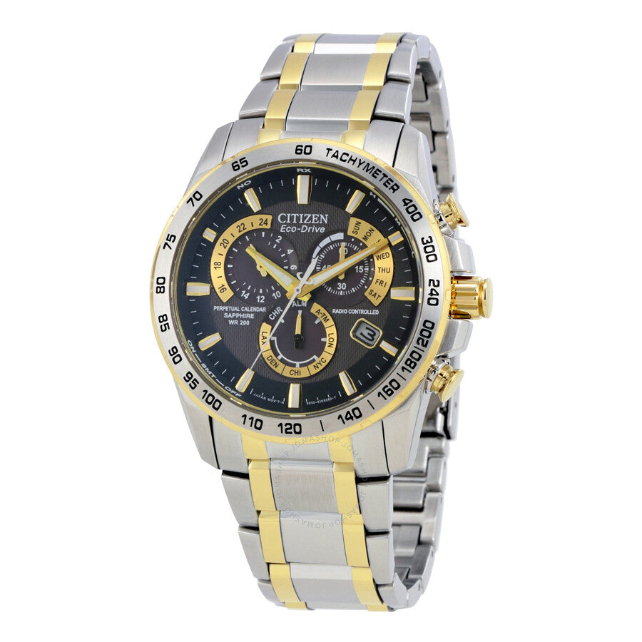 Citizen Perpetual Chrono A-T Eco-Drive Black Dial Two-tone Men's Watch AT4004-52E - The Watches Men & Co