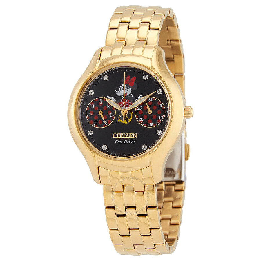 Citizen Positively Minnie Chronograph Crystal Black Dial Ladies Watch FD4018-55W - The Watches Men & Co