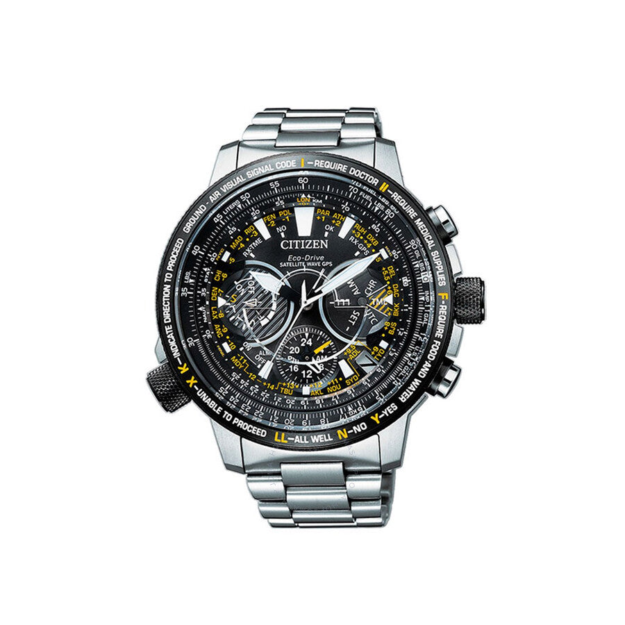Citizen Promaster Sky Satellite Wave Perpetual Alarm Chronograph Black Dial Men's Watch CC7014-82E - The Watches Men & Co