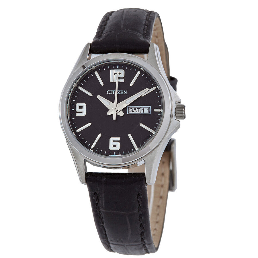 Citizen Quartz Black Dial Black Leather Ladies Watch EQ0591-13E