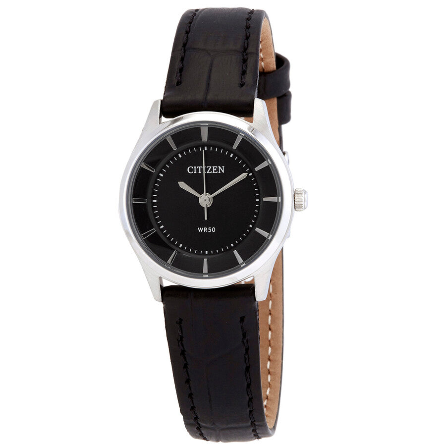 Citizen Quartz Black Dial Black Leather Ladies Watch ER0201-05E
